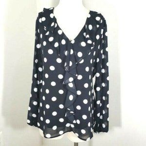 Halo women ruffle white polka dots black blouse